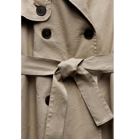 Zara Belted Long Trench Coat Beige Classic Cotton Blend Double Breasted Size M - Picture 8 of 9